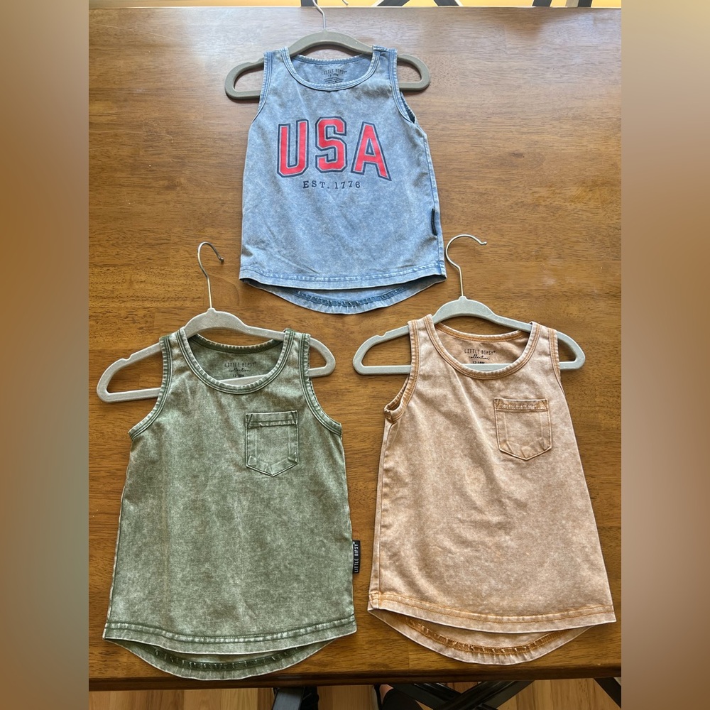 Little Bipsy USA Tank Top Trio - Blue, Green, Tan
